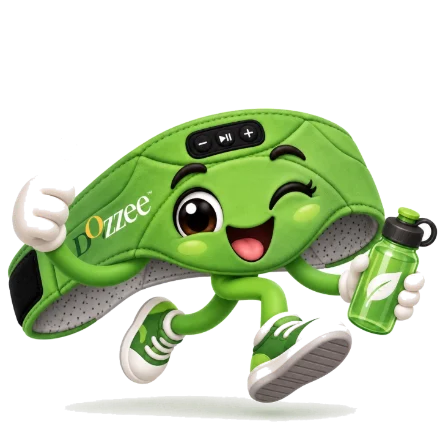 Green Dozzee character walking with a water bottle