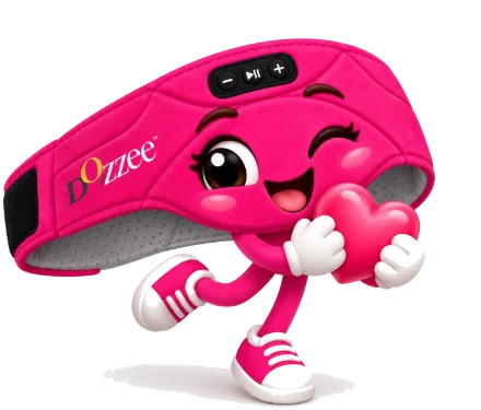 Pink Dozzee character hugging a heart